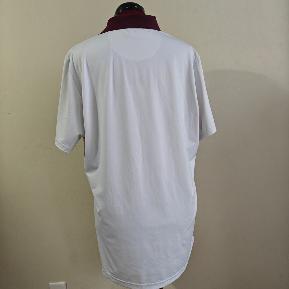 BONOBOS GOLF Men Slim Fit Polo White Shirt Burgundy Stripe Short Sleeve Medium - Picture 2 of 7